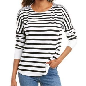 French Connection Striped Drop Shoulder Sweater Gray White Size Large